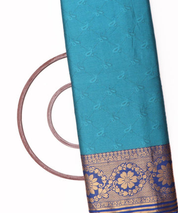 Light Blue Colour Double Side Border Paisley Pattern Brocade Silk Fabric - Fabric Dekho